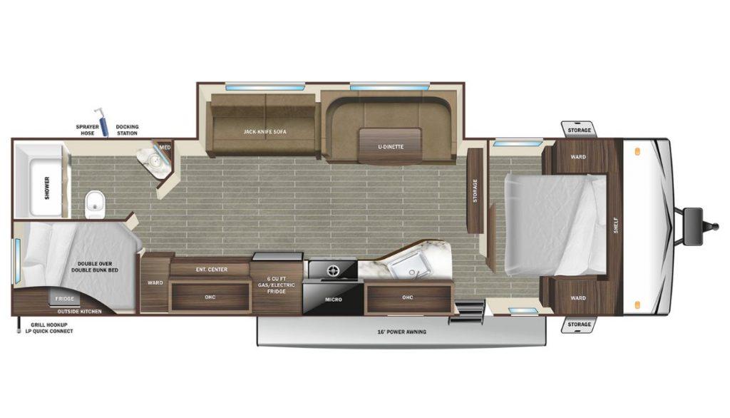 travel trailer with queen bed and bunks