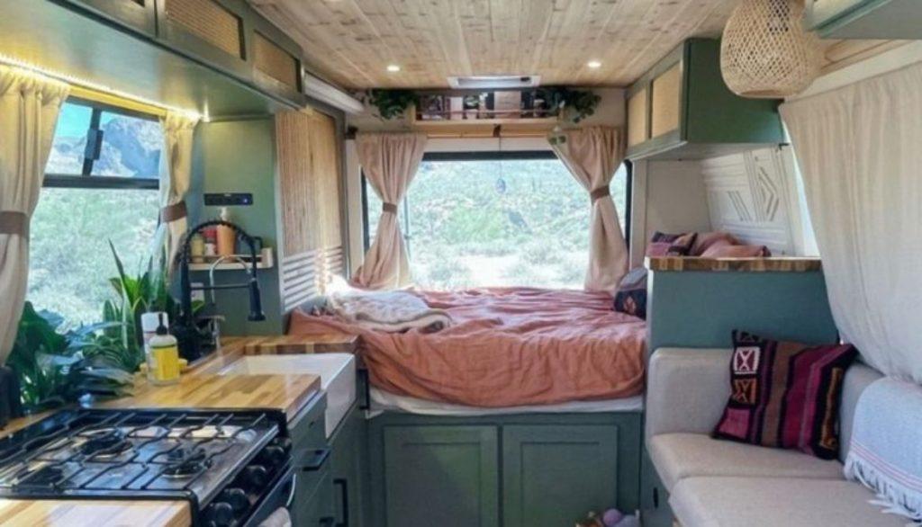 Camper school bus conversion for one or two people